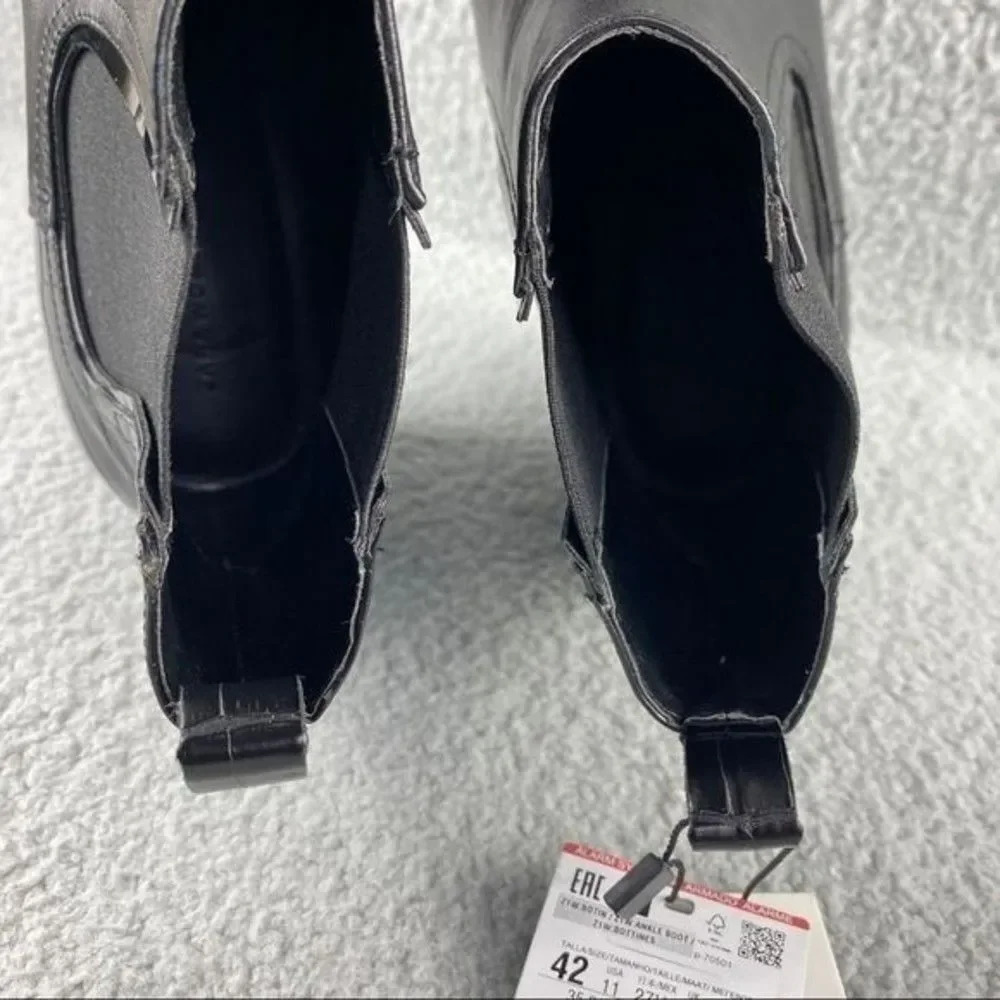 NEW zara bootie black leather ankle boots elastic GUSSET pull on womens 11 EU 42 - Picture 13 of 16